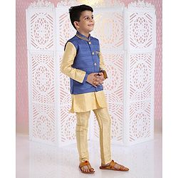Babyhug Full Sleeves Kurta Pyjama And Dhoti With Jacket - Blue Golden