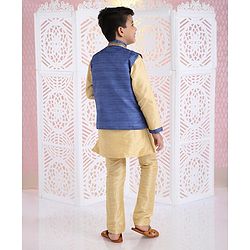 Babyhug Full Sleeves Kurta Pyjama And Dhoti With Jacket - Blue Golden