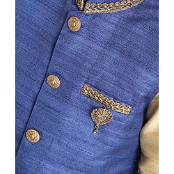 Babyhug Full Sleeves Kurta Pyjama And Dhoti With Jacket - Blue Golden