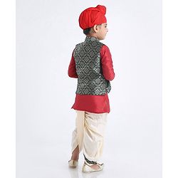 Babyhug Full Sleeves Kurta & Dhoti With Zardosi Jacket - Red
