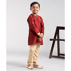 Babyhug Full Sleeves Kurta & Pyjama Set - Maroon