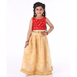 Babyhug Sleeveless Choli with Lehenga Floral Embroidery - Red Golden - 4-5Y Red