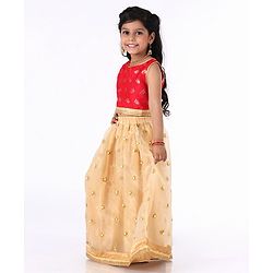 Babyhug Sleeveless Choli with Lehenga Floral Embroidery - Red Golden - 4-5Y Red
