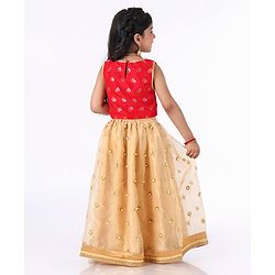 Babyhug Sleeveless Choli with Lehenga Floral Embroidery - Red Golden - 4-5Y Red