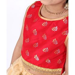Babyhug Sleeveless Choli with Lehenga Floral Embroidery - Red Golden - 4-5Y Red