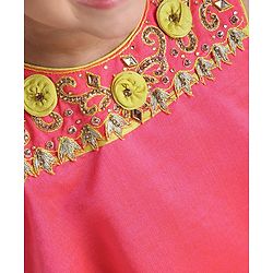 Babyhug Bell Sleeves Top And Salwaar With Dupatta Stone Embellished & Embroidered - Pink Yellow