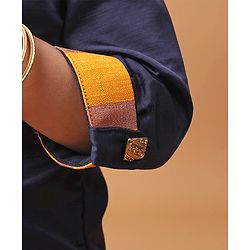 Babyhug Three Fourth Sleeves Choli With Striped Lehenga & Dupatta Embellished - Navy Yellow