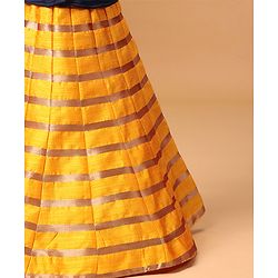Babyhug Three Fourth Sleeves Choli With Striped Lehenga & Dupatta Embellished - Navy Yellow