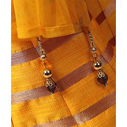 Babyhug Three Fourth Sleeves Choli With Striped Lehenga & Dupatta Embellished - Navy Yellow