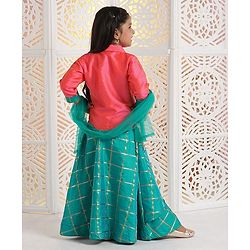 Babyhug Three Fourth Sleeves Choli With Lehenga & Dupatta Zardosi Design - Orange