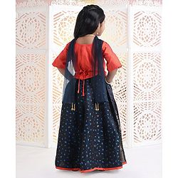 Babyhug Bell Sleeves Choli And Lehenga With Dupatta Zardosi Work - Coral Blue