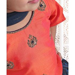 Babyhug Bell Sleeves Choli And Lehenga With Dupatta Zardosi Work - Coral Blue