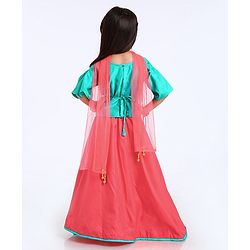 Babyhug Half Sleeves Choli And Lehenga With Dupatta - Green Orange