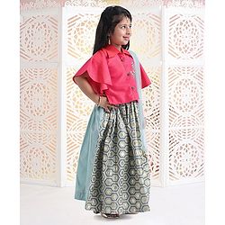 Babyhug Angel Sleeves Jardosi Work Choli With Lehenga & Dupatta Abstract Print - Pink Grey