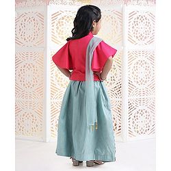 Babyhug Angel Sleeves Jardosi Work Choli With Lehenga & Dupatta Abstract Print - Pink Grey