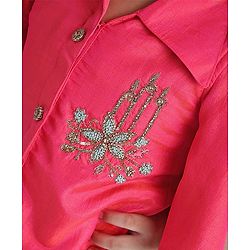 Babyhug Angel Sleeves Jardosi Work Choli With Lehenga & Dupatta Abstract Print - Pink Grey