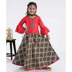 Babyhug Half Sleeves Floral Print Lehenga Set - Grey Pink - 18-24m Pink