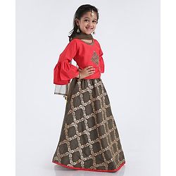 Babyhug Half Sleeves Floral Print Lehenga Set - Grey Pink - 18-24m Pink