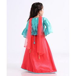 Babyhug Bell Sleeves Choli And Lehenga With Dupatta - Blue Pink