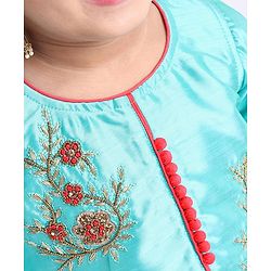 Babyhug Bell Sleeves Choli And Lehenga With Dupatta - Blue Pink