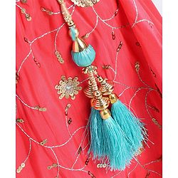 Babyhug Bell Sleeves Choli And Lehenga With Dupatta - Blue Pink