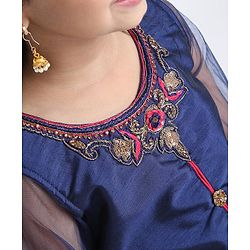 Babyhug Full Sleeves Floral Embroidered Lehenga Set - Navy Blue Pink