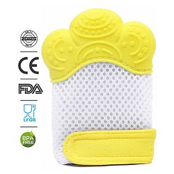 Babyhug Silicone Teether Mitten Glove Mitten Print - Yellow