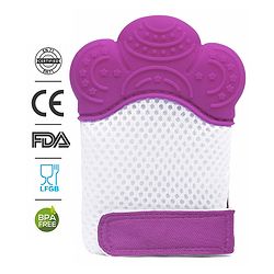 Babyhug Silicone Teether Mitten Glove Mitten Print - Purple - 10.2 x 7 x 1.5 cm Pink