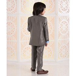 Babyhug 4 Piece Full Sleeves Party Suit With Tie & Pocket Square - Grey