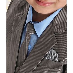 Babyhug 4 Piece Full Sleeves Party Suit With Tie & Pocket Square - Grey