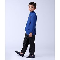 Babyhug Full Sleeves Party Wear Blazer And Trouser - Blue Black