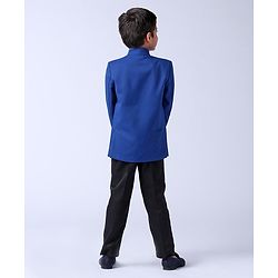 Babyhug Full Sleeves Party Wear Blazer And Trouser - Blue Black