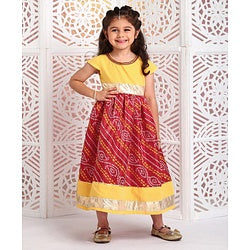 Babyhug Cap Sleeves Ethnic Dress Baandhani Print - Yellow Red - 18-24m Yellow