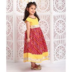 Babyhug Cap Sleeves Ethnic Dress Baandhani Print - Yellow Red - 18-24m Yellow