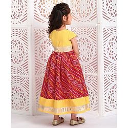 Babyhug Cap Sleeves Ethnic Dress Baandhani Print - Yellow Red - 18-24m Yellow