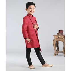 Babyhug Full Sleeves Asymmetric Style Solid Sherwani With Pocket Square - Red - 2-3Y Red