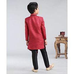 Babyhug Full Sleeves Asymmetric Style Solid Sherwani With Pocket Square - Red - 2-3Y Red