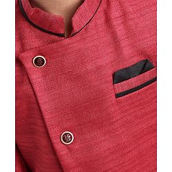 Babyhug Full Sleeves Asymmetric Style Solid Sherwani With Pocket Square - Red - 2-3Y Red