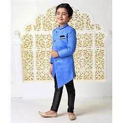 Babyhug Full Sleeves Sherwani With Pocket Square - Blue