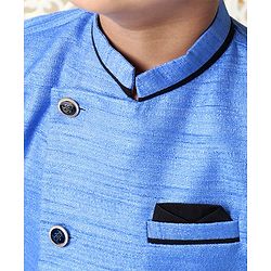 Babyhug Full Sleeves Sherwani With Pocket Square - Blue