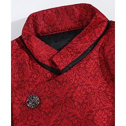 Babyhug Full Sleeves Abstract Woven Asymmetric Sherwani - Marroon Black