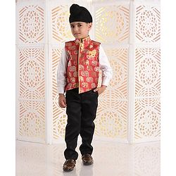 Babyhug Full Sleeves 3 Piece Party Suit - Red - 4-5Y Red