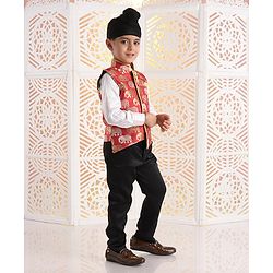 Babyhug Full Sleeves 3 Piece Party Suit - Red - 4-5Y Red