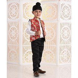 Babyhug Full Sleeves 3 Piece Party Suit - Red - 4-5Y Red