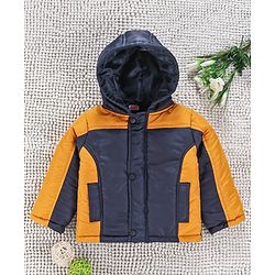 Babyhug Full Sleeves Hooded Winter Jacket - Yellow Navy Blue