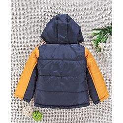 Babyhug Full Sleeves Hooded Winter Jacket - Yellow Navy Blue
