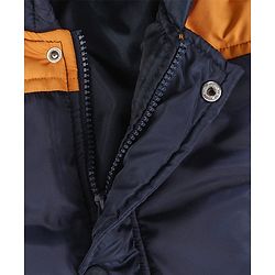 Babyhug Full Sleeves Hooded Winter Jacket - Yellow Navy Blue