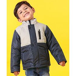 Babyhug Full Sleeves Padded Jacket With Side Pockets - Grey