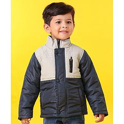 Babyhug Full Sleeves Padded Jacket With Side Pockets - Grey