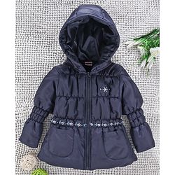 Babyhug Full Sleeves Padded Winter Jacket With Hood - Navy Blue